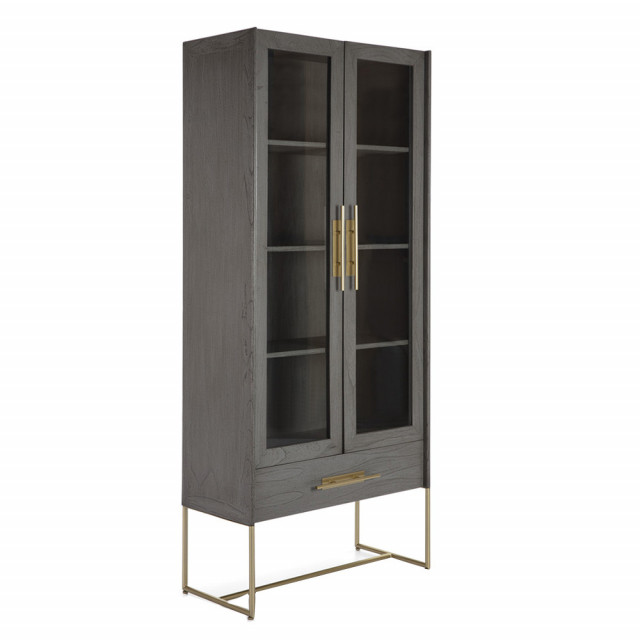 Vitrina gri/aurie din lemn 195 cm Alexi Thai Natura