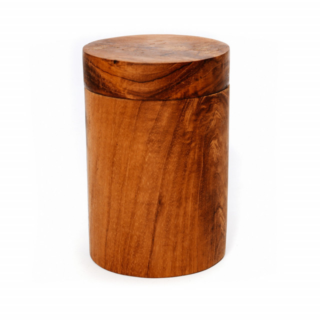Borcan cu capac maro din lemn de tec 10 cm Root Jar Large Bazar Bizar