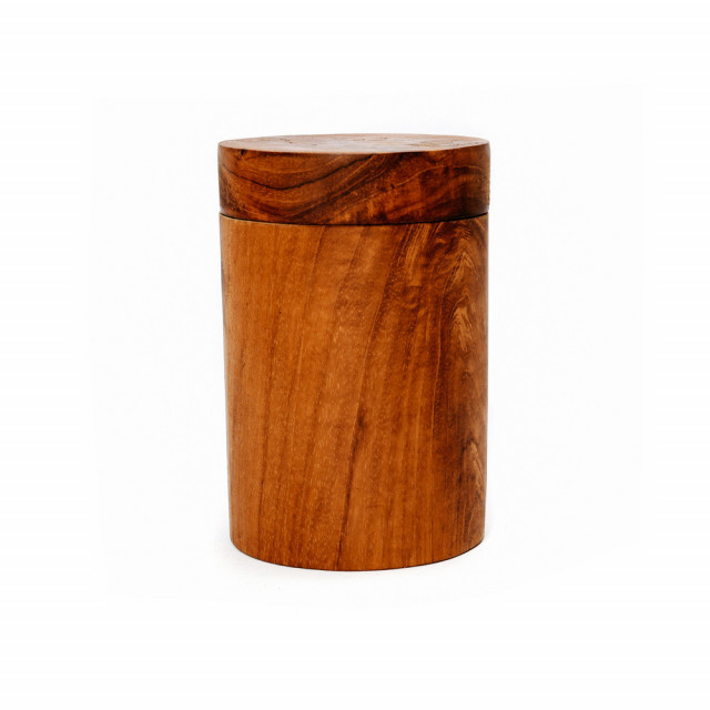 Borcan cu capac maro din lemn de tec 8 cm Root Jar Medium Bazar Bizar