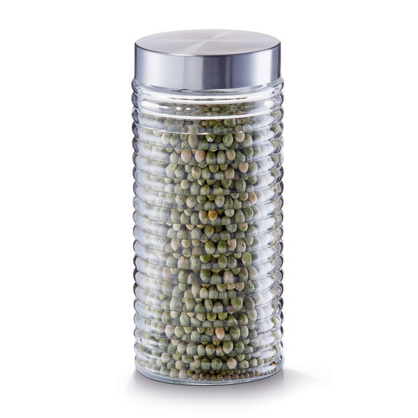 Borcan cu capac transparent/argintiu din sticla si metal 1,4 L Grooved Jar Maxi Zeller