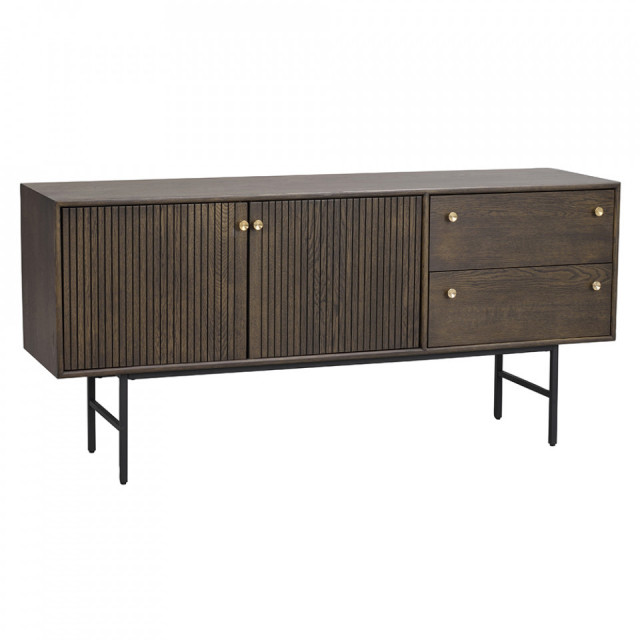 Bufet inferior maro/negru din lemn de stejar si metal 160 cm Clearbrook Rowico Home