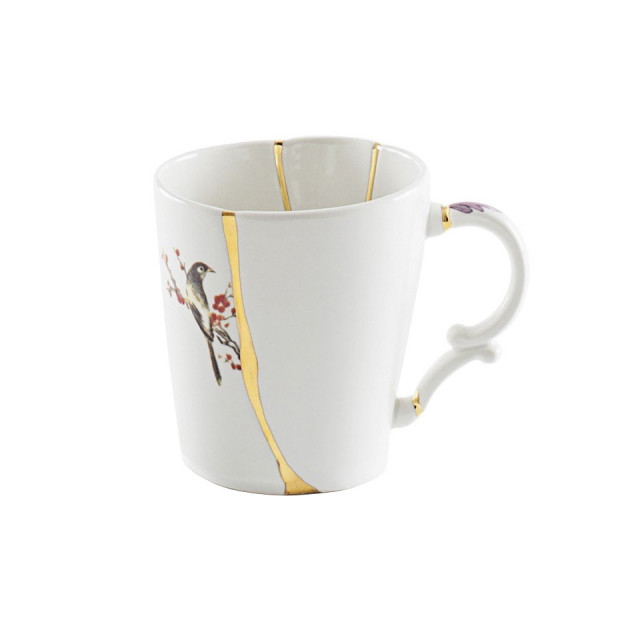 Cana multicolora din ceramica 9x9 cm Kintsugi Bird Seletti