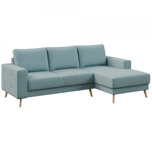 Canapea cu colt albastru deschis din textil pentru 3 persoane Fynn Right Mesonica