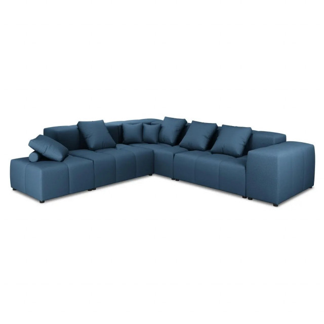 Canapea cu colt albastru inchis din textil si lemn de pin pentru 7 persoane Margo Besolux