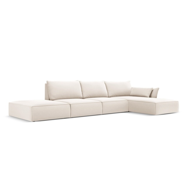 Canapea cu colt bej din catifea pentru 5 persoane Kaelle Right Besolux