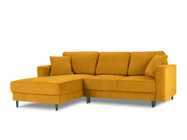 Canapea cu colt extensibila galben/negru din textil si lemn de pin pentru 4 persoane Left Dunas Besolux