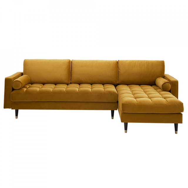 Canapea cu colt galben mustar din catifea 260 cm Cozy II The Home Collection