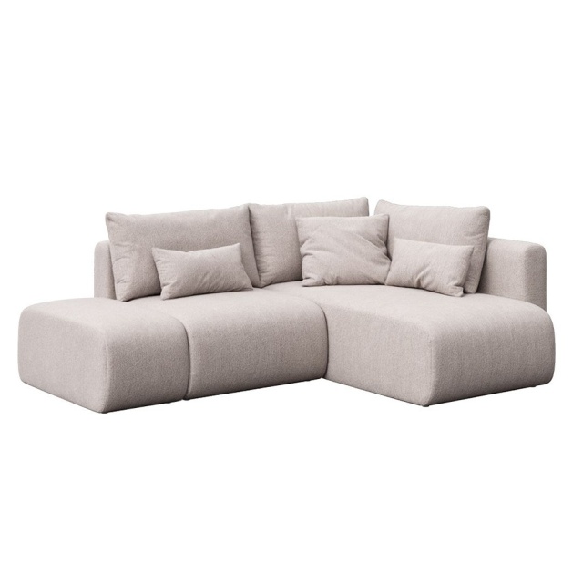 Canapea cu colt gri deschis din textil pentru 4 persoane Lumine Right Style Mesonica
