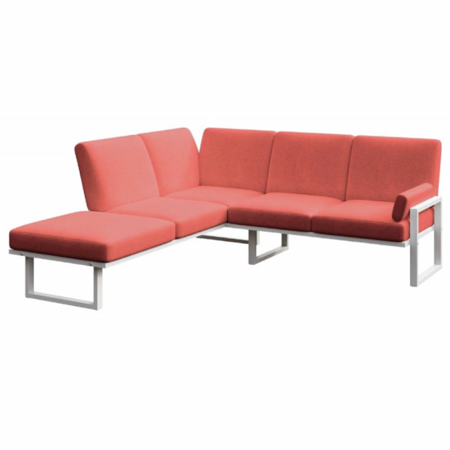 Canapea cu colt pentru exterior rosu corai/alb din olefina si otel 216 cm Soledo Left Mesonica