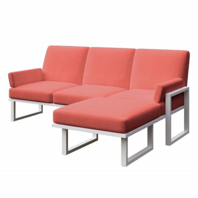 Canapea cu colt pentru exterior rosu corai/alb din textil 205 cm Soledo Mesonica