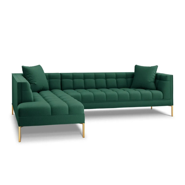 Canapea cu colt verde inchis/aurie din textil si metal pentru 5 persoane Karoo Left Besolux