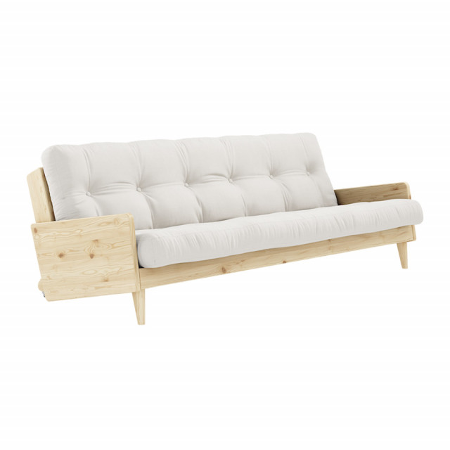 Canapea extensibila alba/maro din bumbac si lemn de pin 200 cm Indie Karup Design