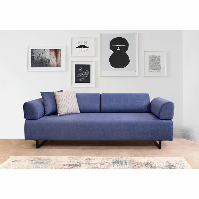 Canapea extensibila cu masa albastra din textil pentru 3 persoane Infinity The Home Collection