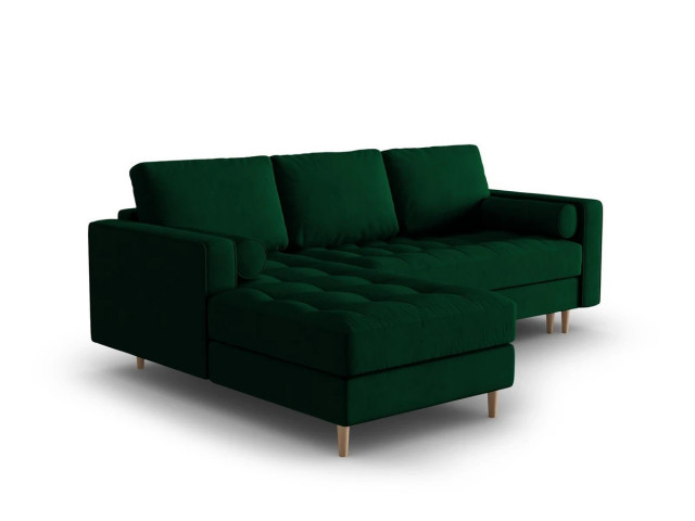 Canapea extensibila verde inchis din catifea si lemn de pin pentru 5 persoane Gobi Besolux