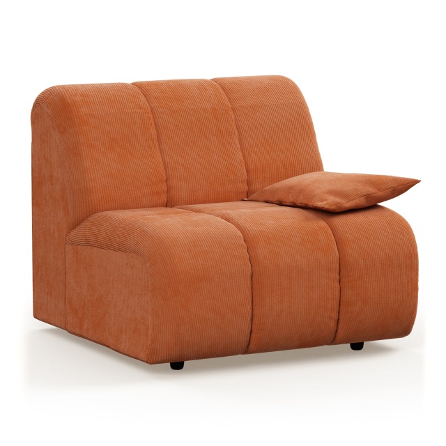 Canapea modulara portocalie din textil 98 cm Wave Corduroy Low Right HKliving