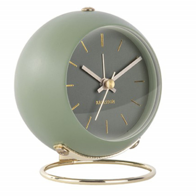 Ceas de masa rotund verde din fier 10x10 cm Alarm Globe Present Time