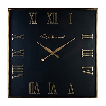 Ceas de perete patrat auriu/negru din metal 76x76 cm Derial Richmond Interiors