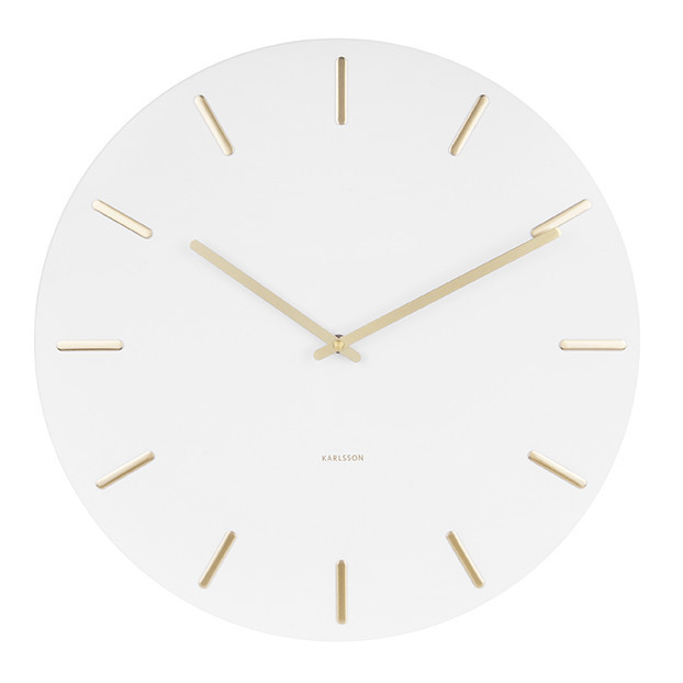 Ceas de perete rotund alb/auriu din otel 45 cm Kimberly Present Time