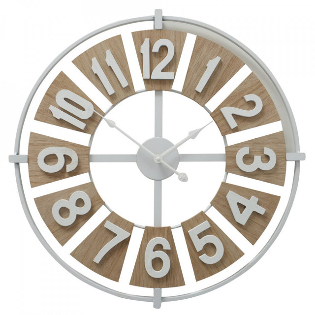 Ceas de perete rotund maro/alb din lemn si fier 57 cm Wilson Boltze