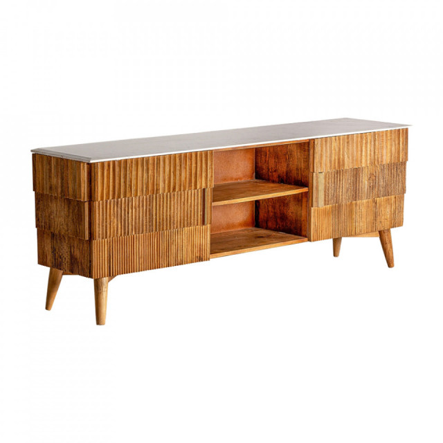 Comoda TV alba/maro din marmura si lemn de mango 194 cm Zurich Vical Home