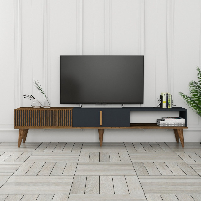 Comoda TV gri antracit/maro din lemn 180 cm Milan The Home Collection
