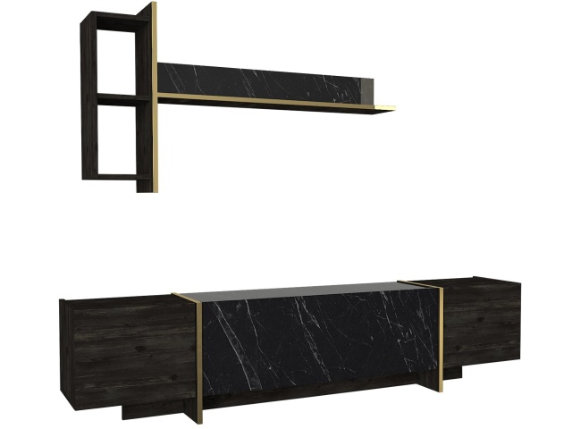 Comoda TV si raft negru/auriu din lemn Veyron The Home Collection