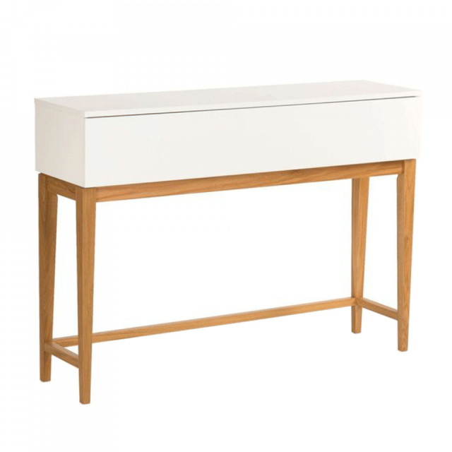 Consola alba/maro din lemn 120 cm Blanco Woodman