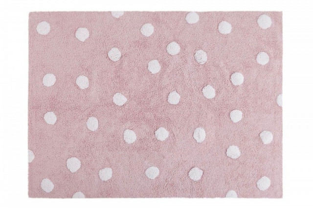 Covor dreptunghiular roz din bumbac pentru copii 120x160 cm Polka Dots Pink White Lorena Canals