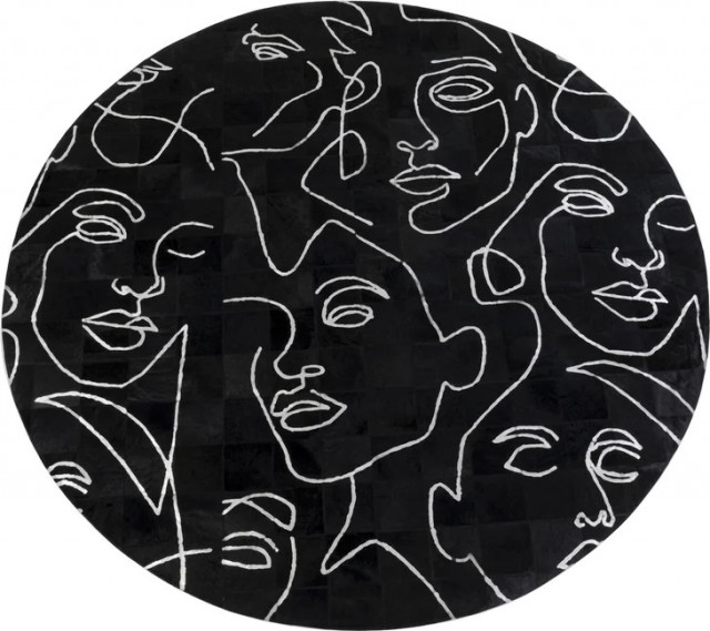 Covor negru/alb din bumbac 250 cm Art Faces Kare