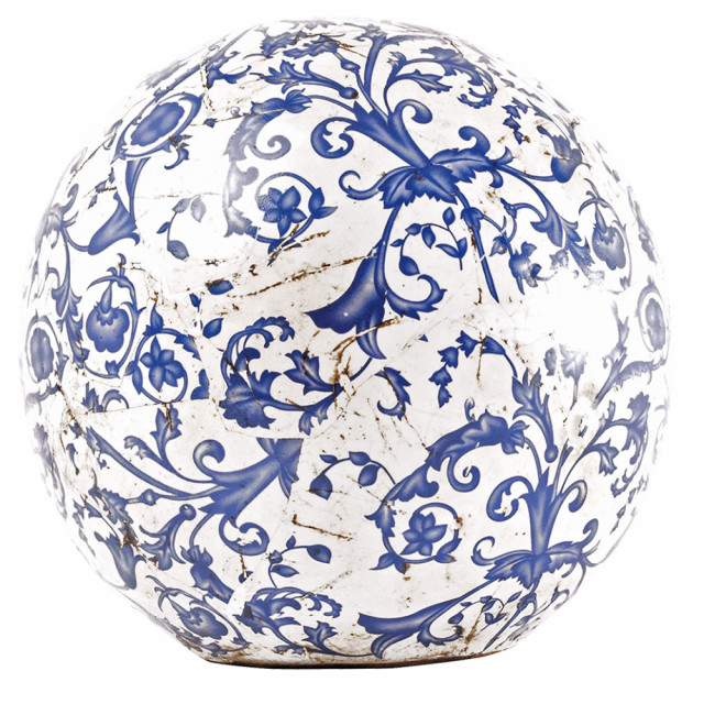 Decoratiune alba/albastra din ceramica 17 cm Ball Esschert Design