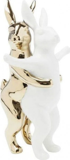 Decoratiune aurie/alba din ceramica 25 cm Hugging Rabbits Kare