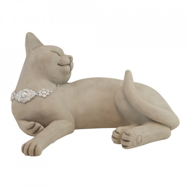 Decoratiune bej din fibre sintetice 18 cm Cat Happy-House