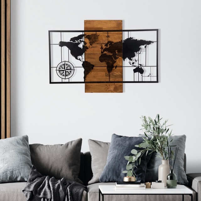 Decoratiune de perete maro/neagra din lemn 58x85 cm Fav The Home Collection