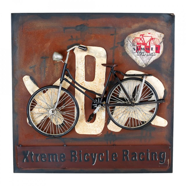 Decoratiune multicolora din metal pentru perete 50x52 cm Vintage Bicycle