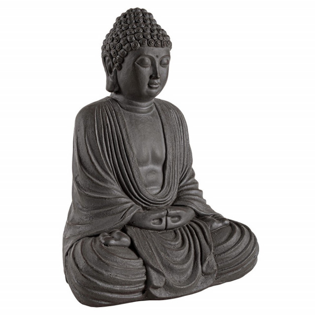 Decoratiune neagra din fibra de sticla si lut 42 cm Buddha Seated Bizzotto