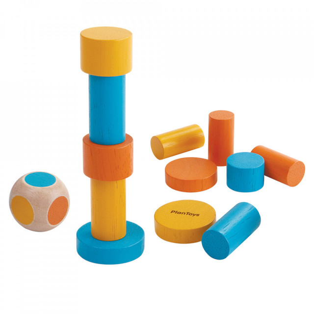 Joc de construit 12 piese multicolor din lemn Stacking Game Plan Toys