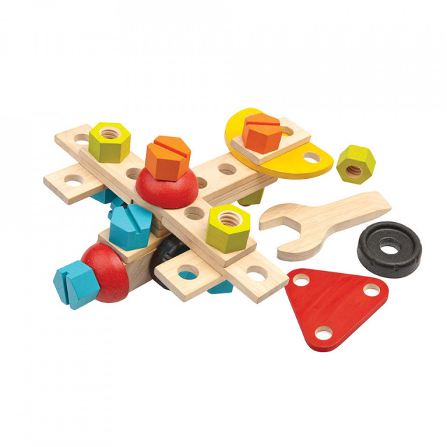 Joc de construit 40 piese multicolor din lemn Construction Set Plan Toys