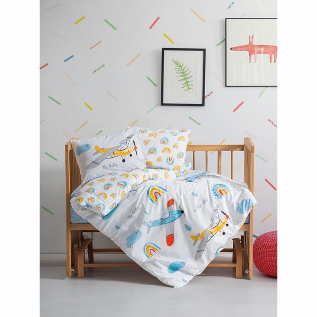 Lenjerie pat albastra/multicolora din bumbac Sky The Home Collection