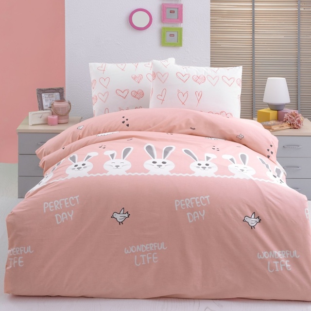 Lenjerie pat multicolora din bumbac Bunny Single The Home Collection