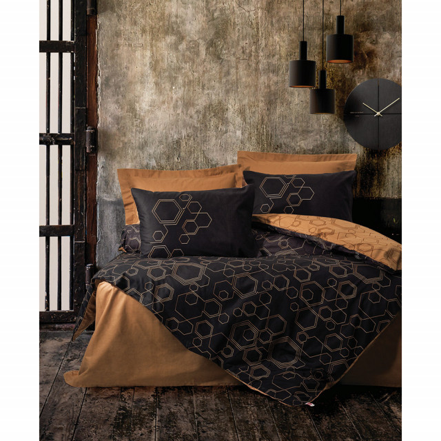 Lenjerie pat neagra/maro din textil Dawn Single The Home Collection