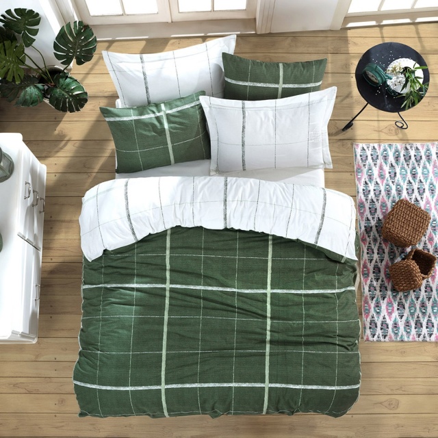 Lenjerie pat verde/alba din bumbac Maya Double The Home Collection