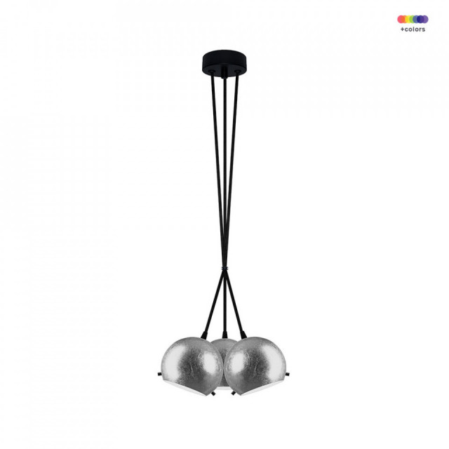 Lustra argintie/neagra din sticla si otel cu 3 becuri Myoo Silver Triple Sotto Luce
