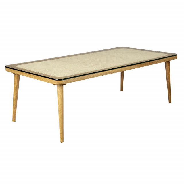 Masa de cafea maro din sticla si ratan 60x120 cm Haru The Home Collection