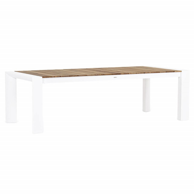 Masa dining exterior extensibila alba/maro din lemn de tec si aluminiu 110x253(384) cm Cameron Bizzotto