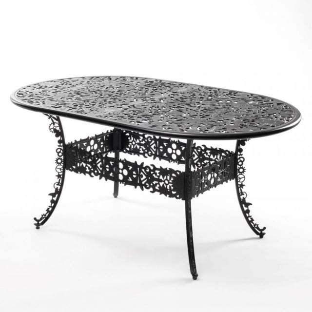 Masa dining exterior neagra din metal 90x152 cm Industry Collection Seletti