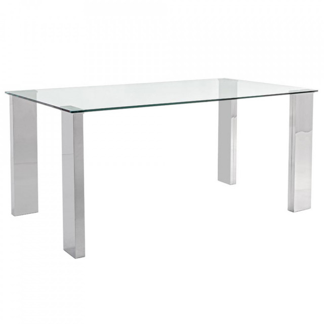 Masa dining transparenta/argintie din sticla si MDF 90x160 cm New Arley Bizzotto