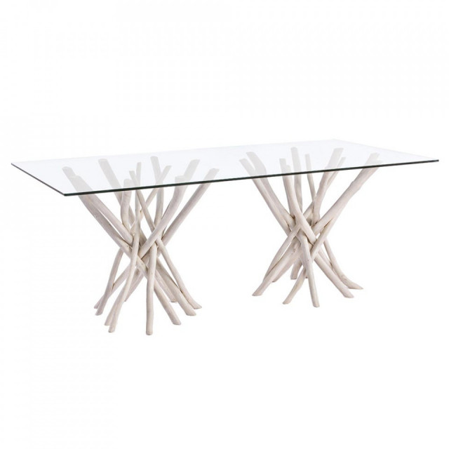 Masa dining transparenta/crem din lemn 100x200 cm Sahel Bizzotto