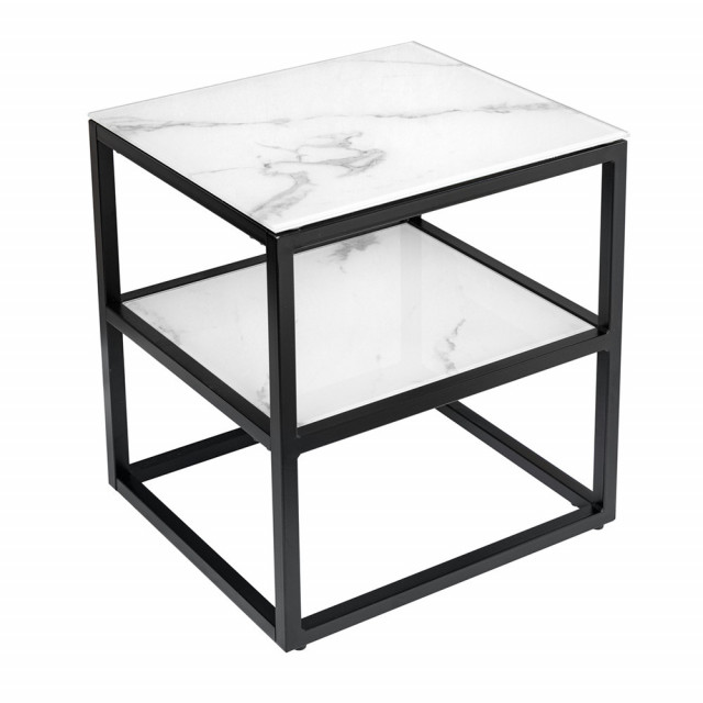 Masa laterala alba/neagra din sticla si metal 40x45 cm Elegance The Home Collection