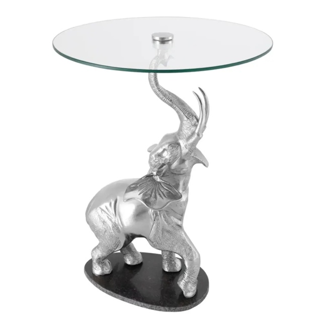 Masa laterala argintie din metal 60 cm Elephant The Home Collection