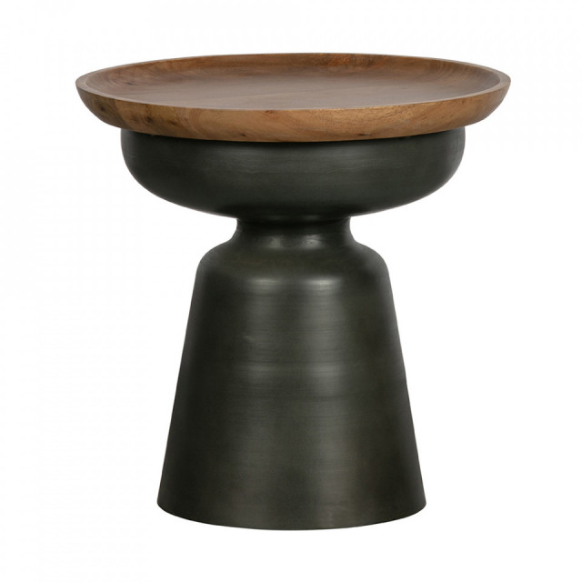 Masa laterala neagra/maro din metal si lemn 48 cm Dana Woood